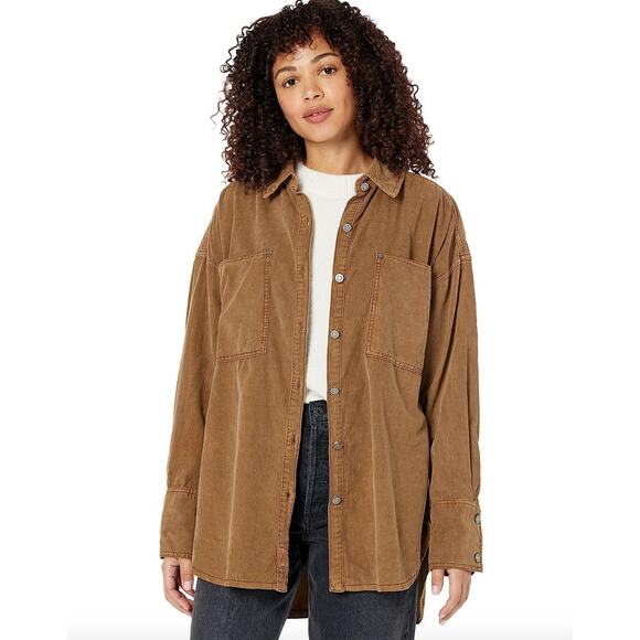 Free People Baby Corduroy Button Down Oversize Collared Long Sleeve Shirt M - Picture 3 of 13